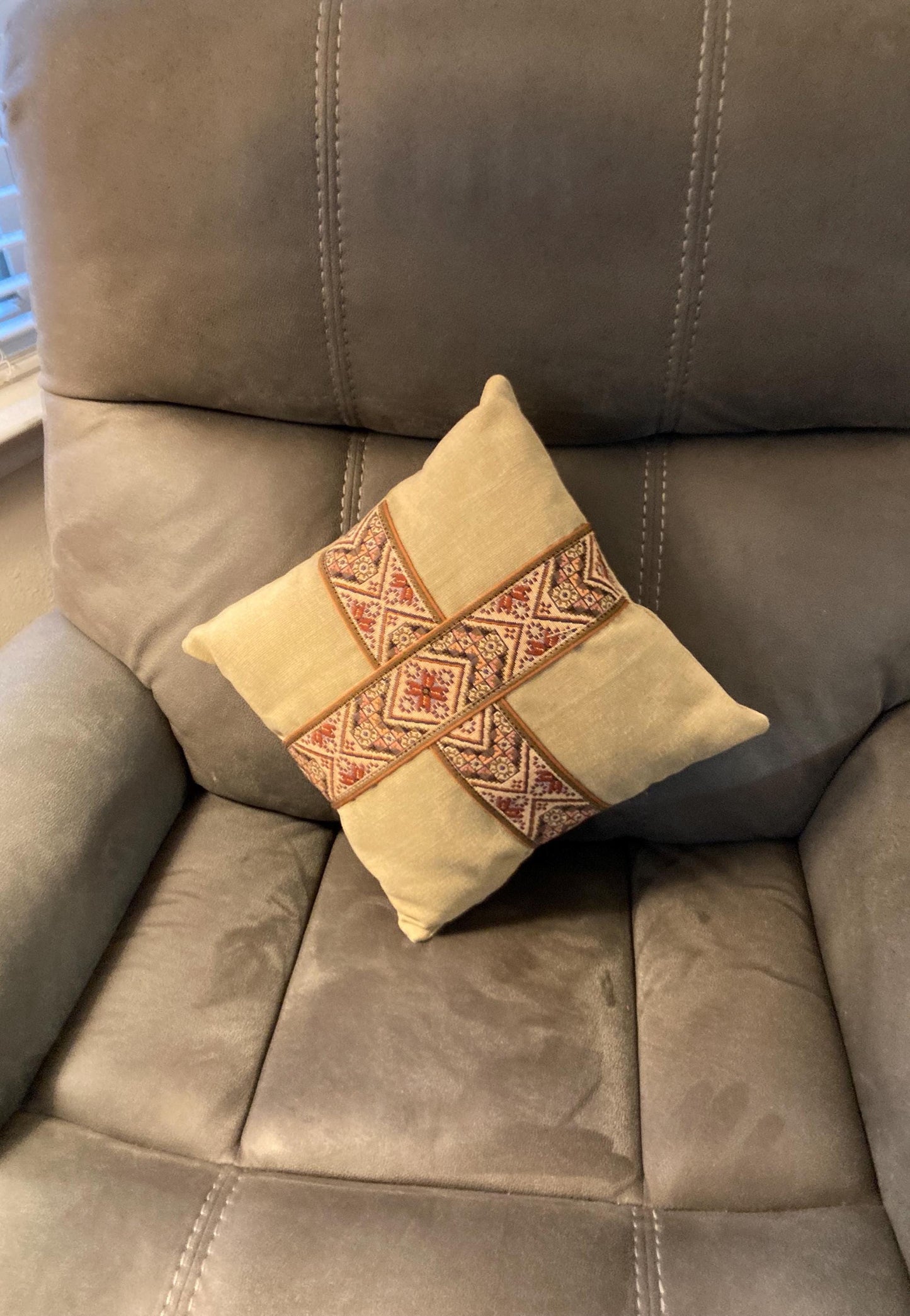 Aztec trim corduroy throw pillow