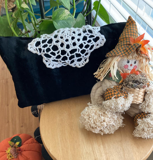 Black Velvet Pillow with Doily