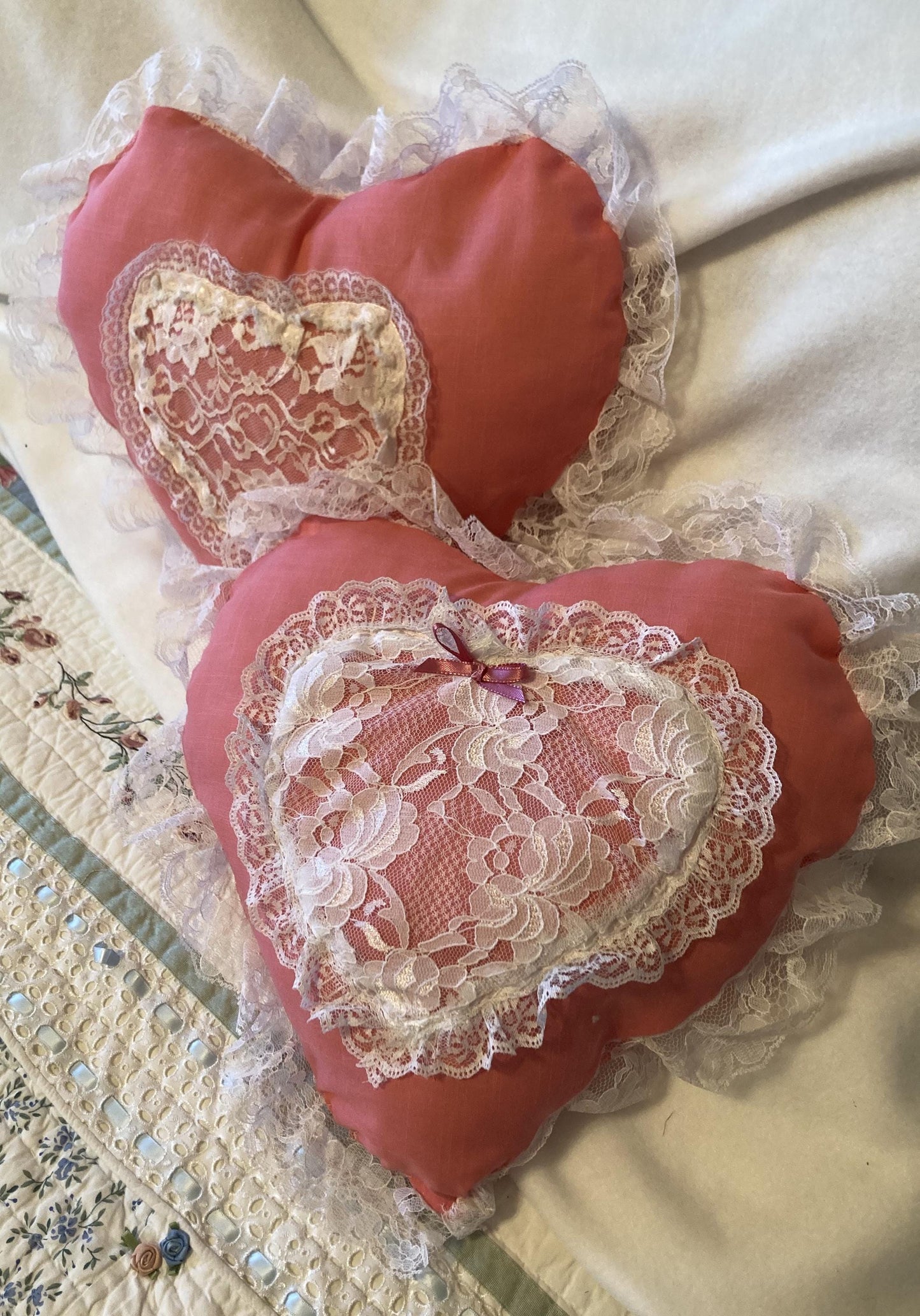 Heart Pillow with lace trim