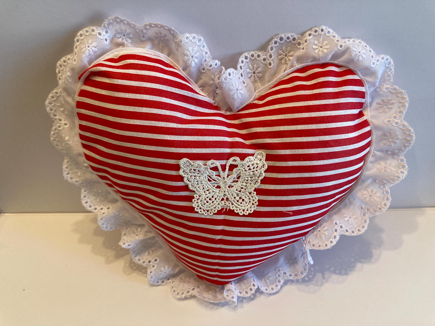 RED & WHITE STRIPED Heart Pillows for Valentine Day or All Year