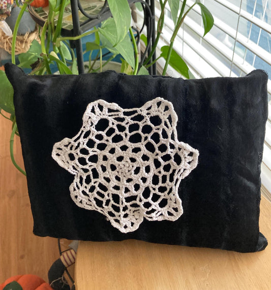 Black Velvet Pillow with Doily