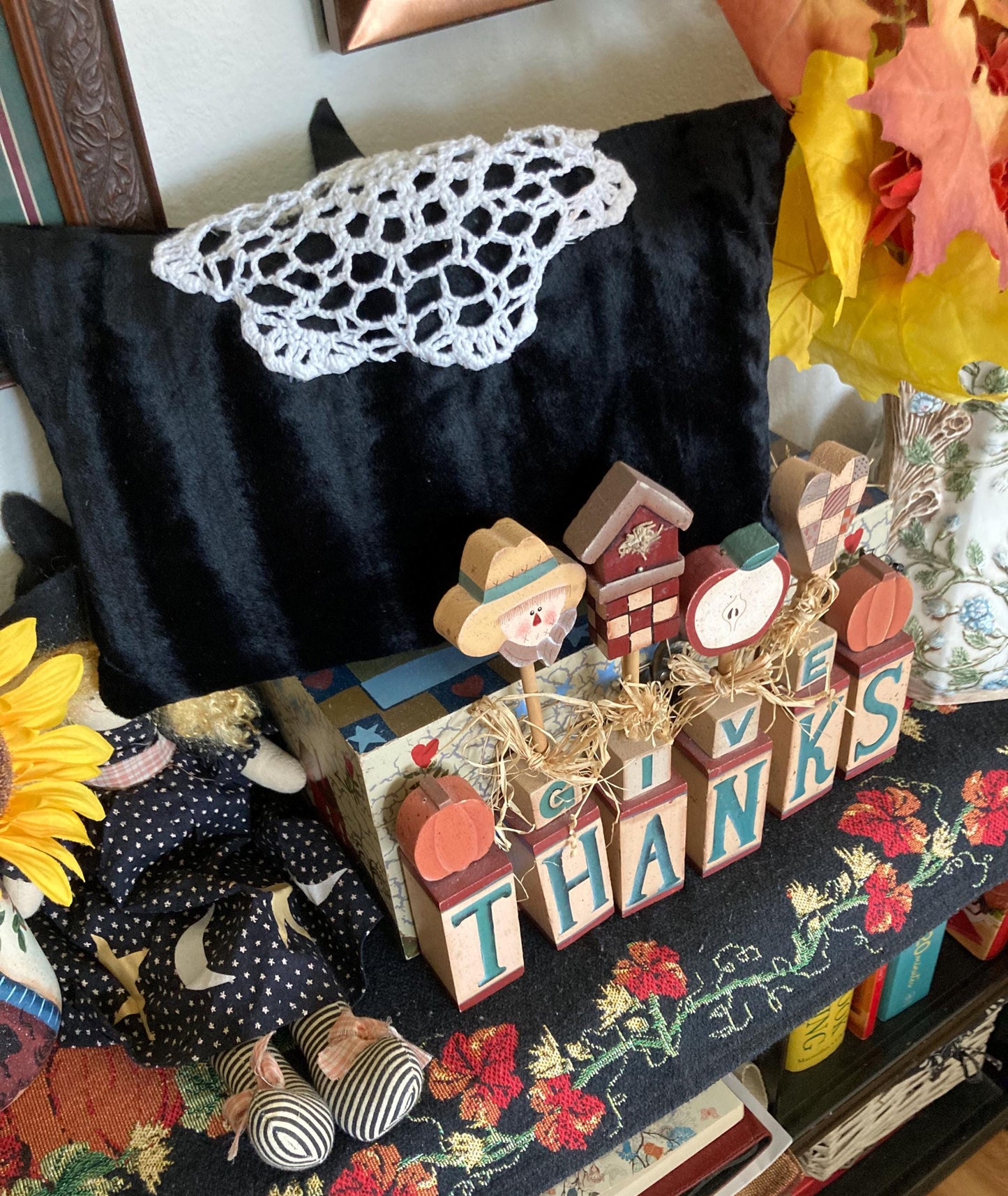 Black Velvet Pillow with Doily