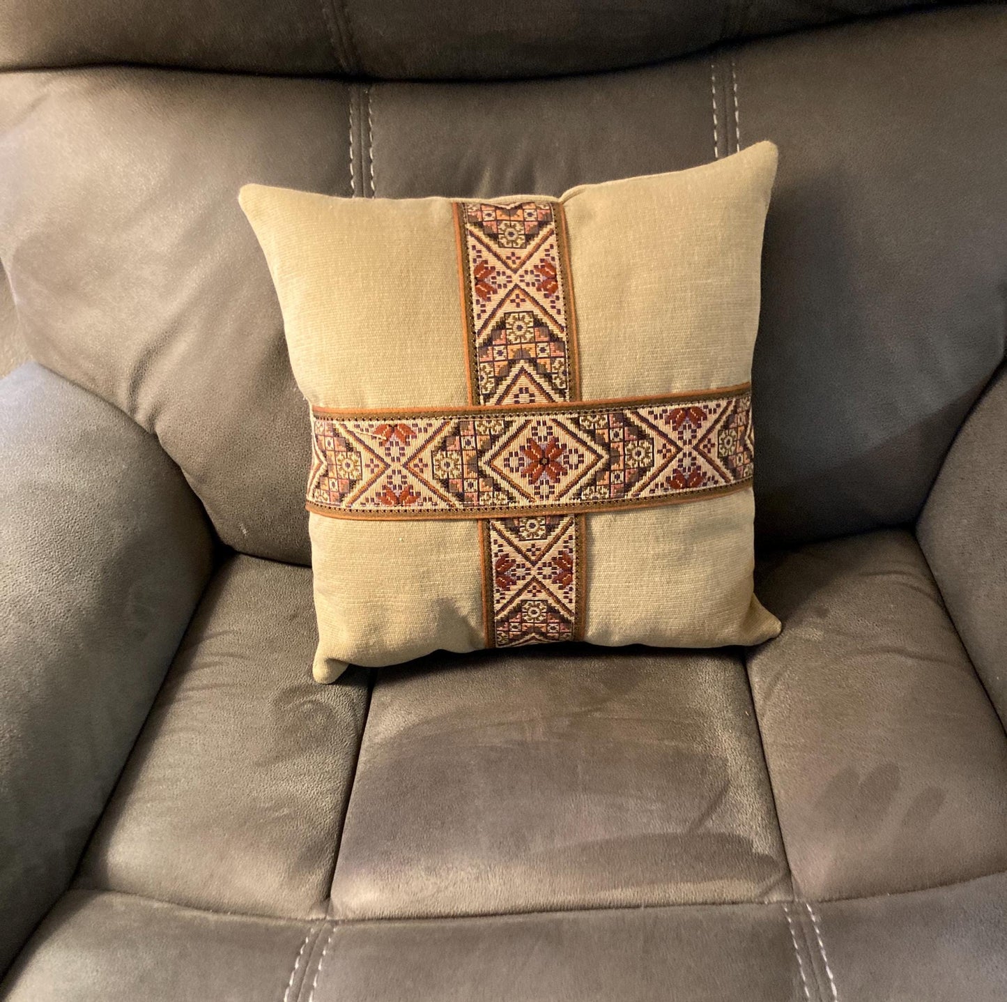 Aztec trim corduroy throw pillow