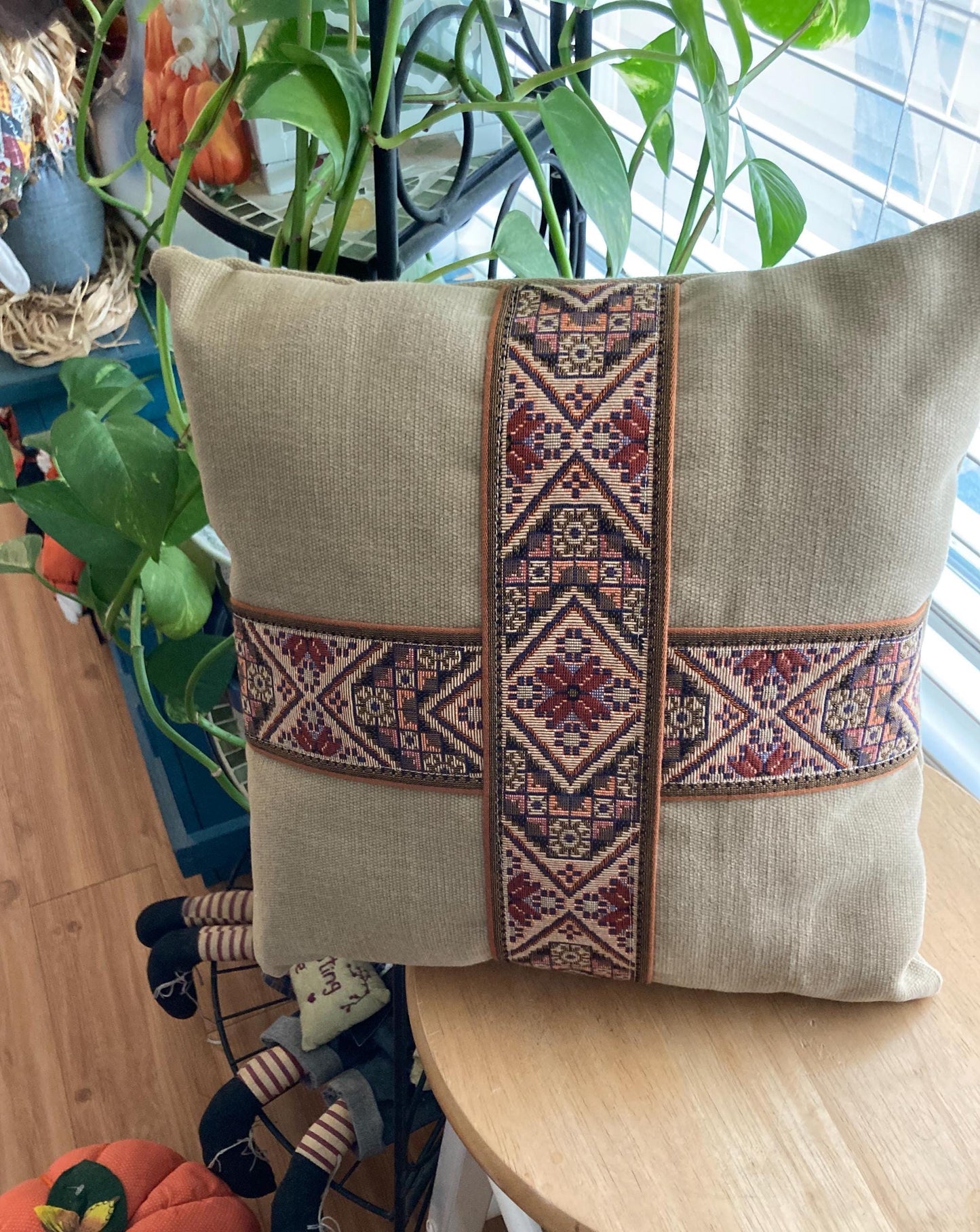 Aztec trim corduroy throw pillow