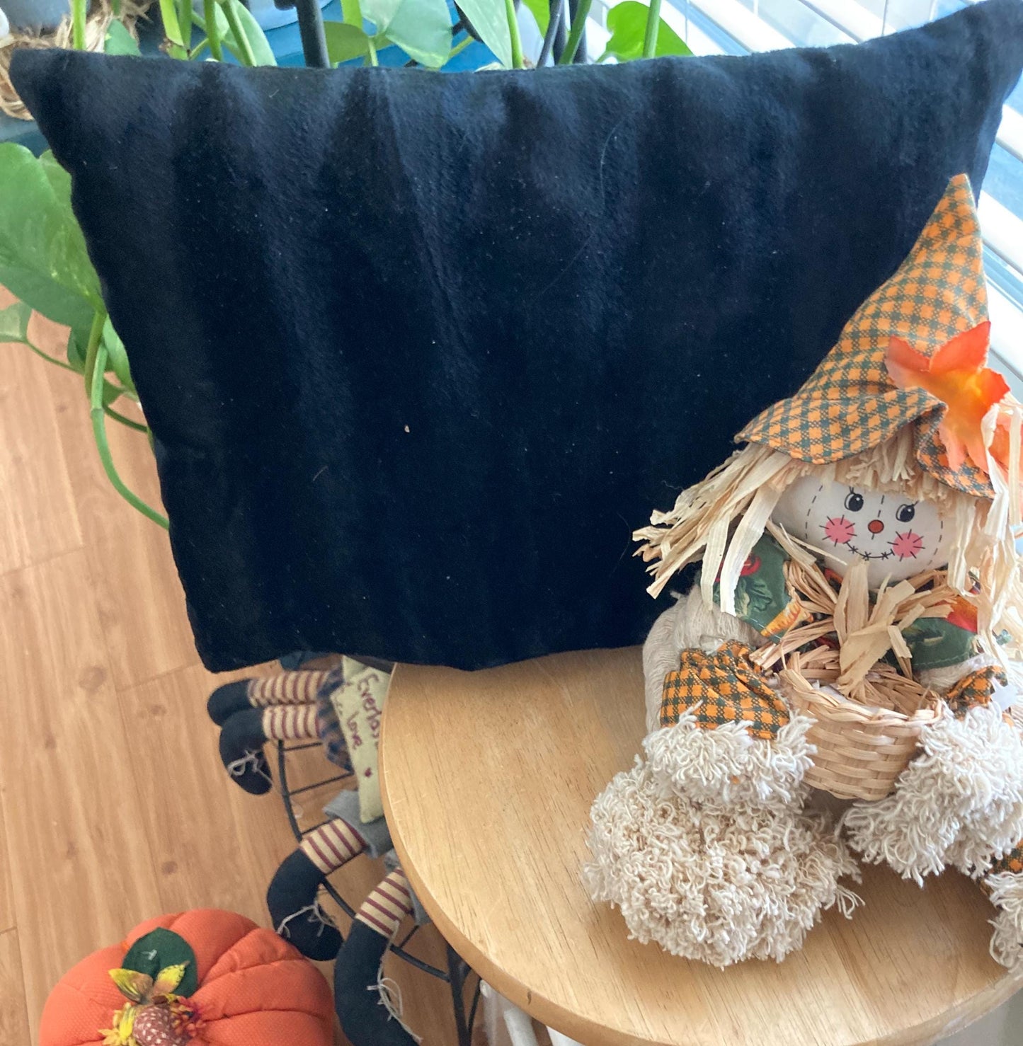 Black Velvet Pillow with Doily