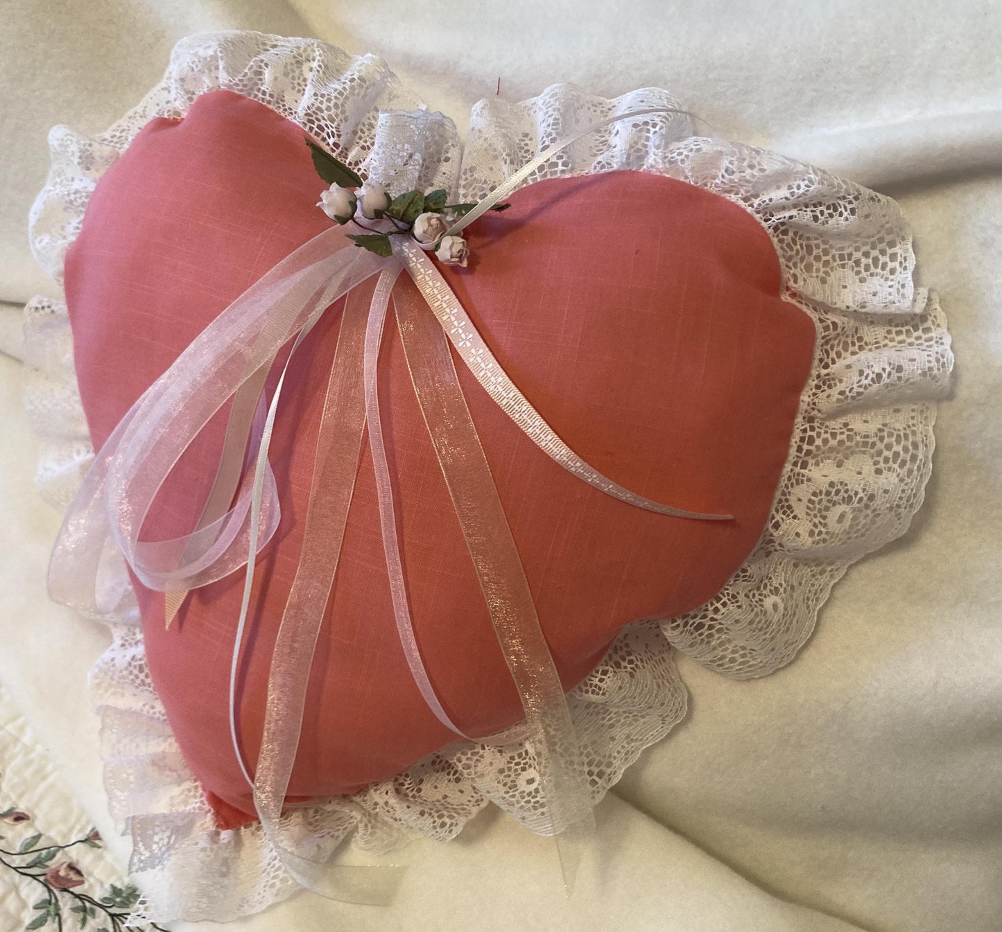 Heart Pillow with lace trim