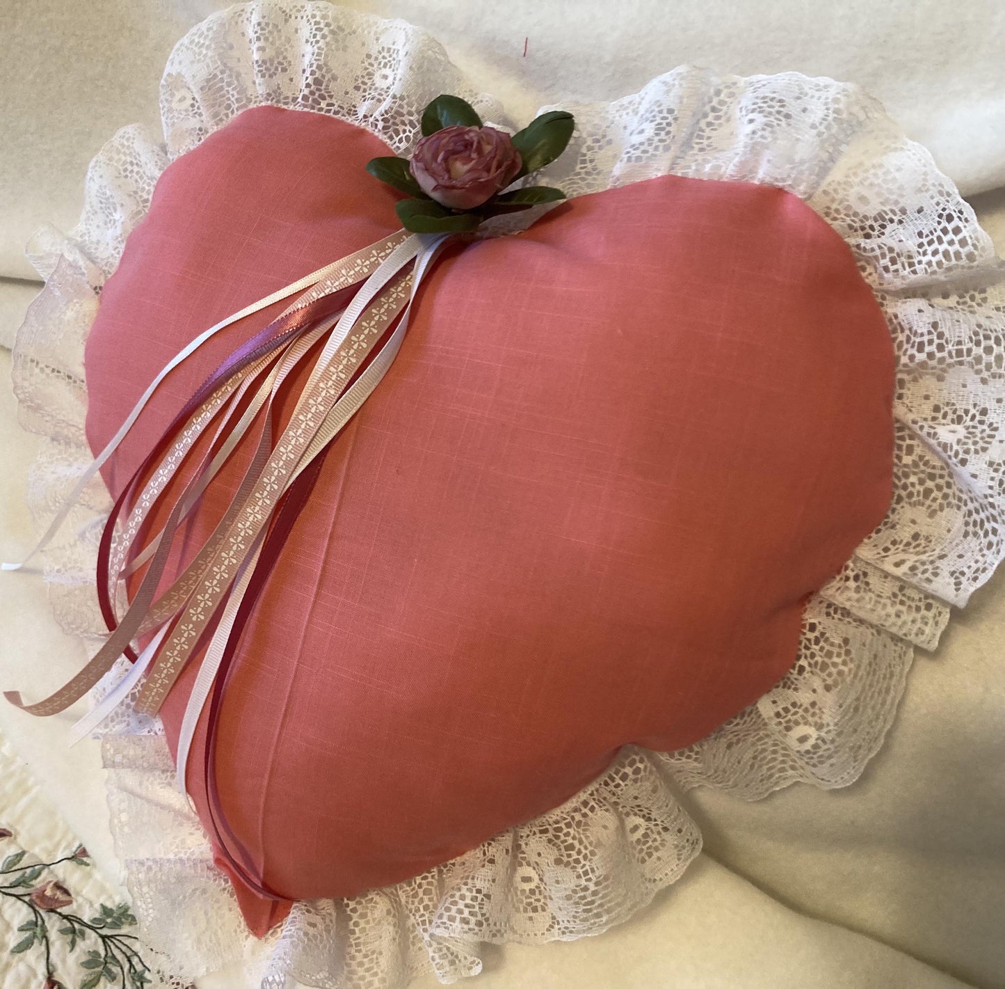 HEART PILLOW with lace trim For Valentine's Day