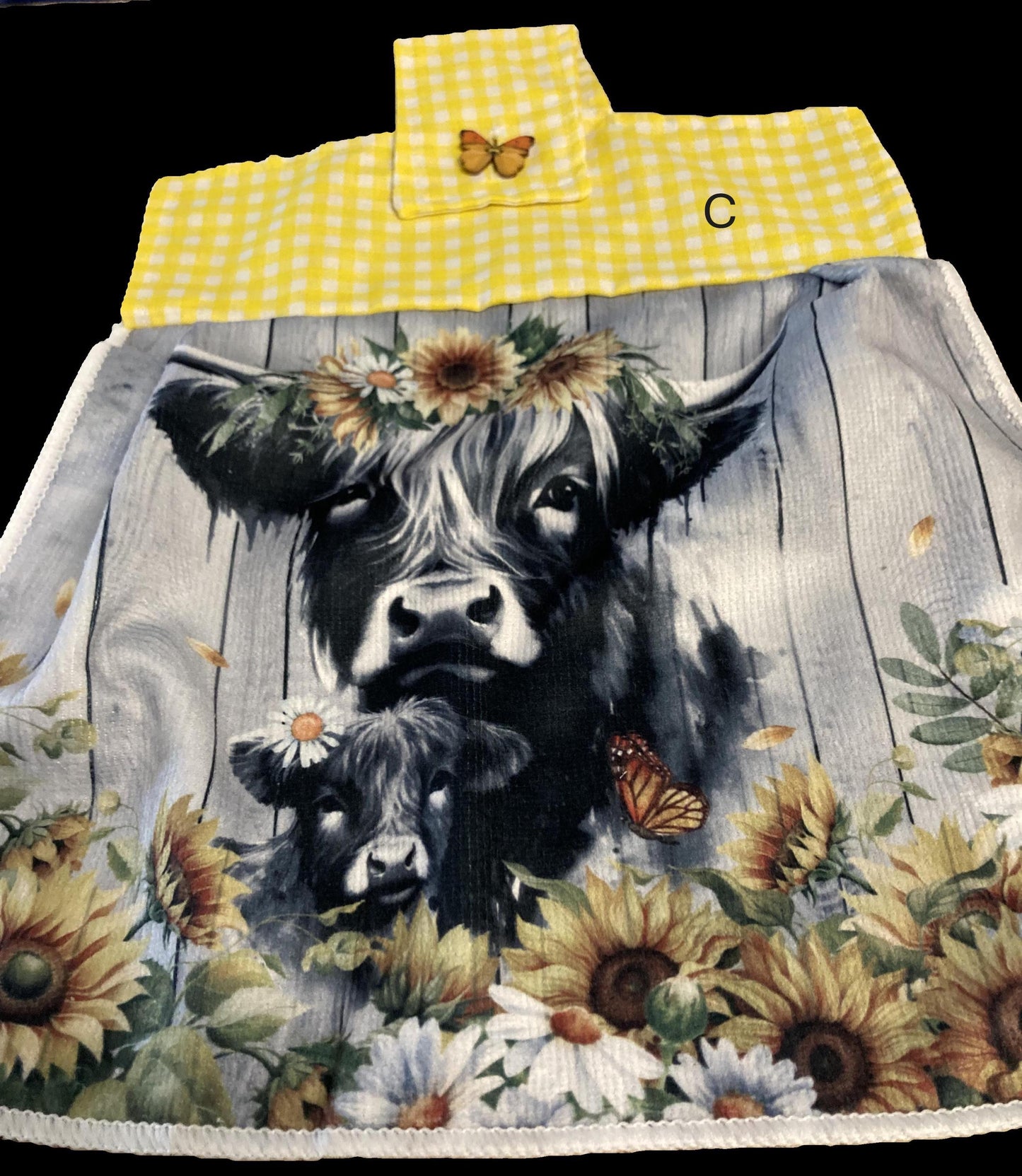 Longhorn Cattle Family Photos on hanging towels