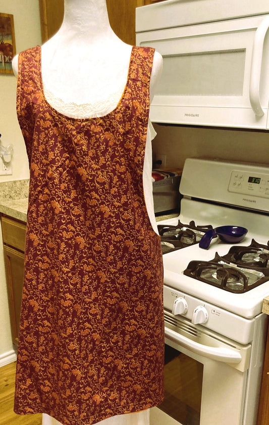 MOM Cross Back Apron and Half Apron in browns and golds