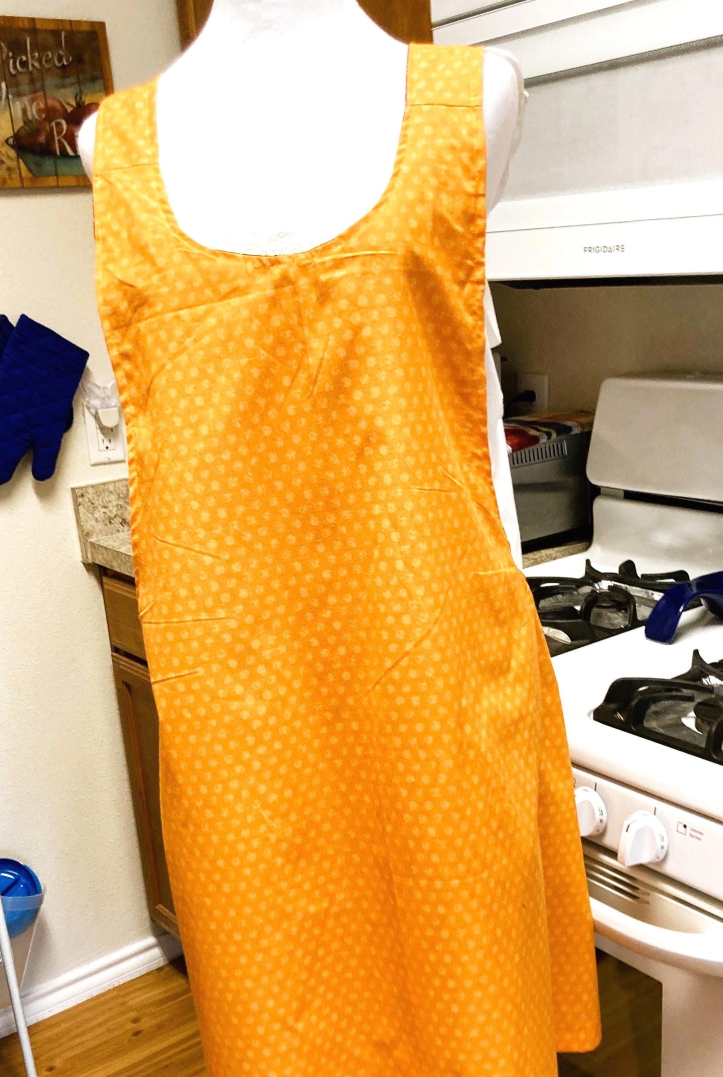 MOM Cross Back Apron and Half Apron in browns and golds