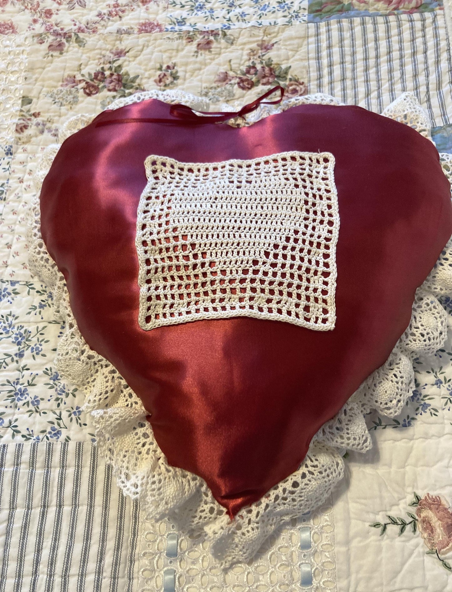 RED HEART PILLOWS Saying I Love You for Valentine's Day