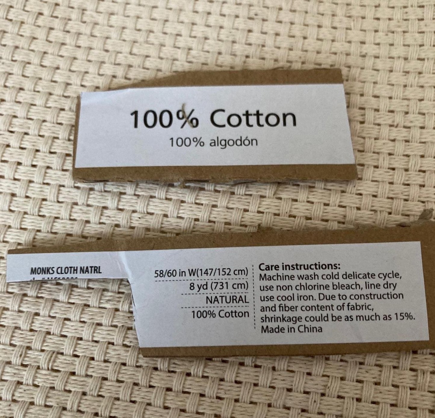 MONKS CLOTH NATURAL 100% Cotton for punch needle work 1 yard piece