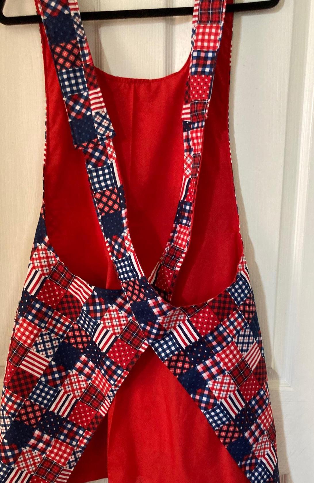 Red, White and Blue Reversible Cross Back Apron for Grilling on 4th of July