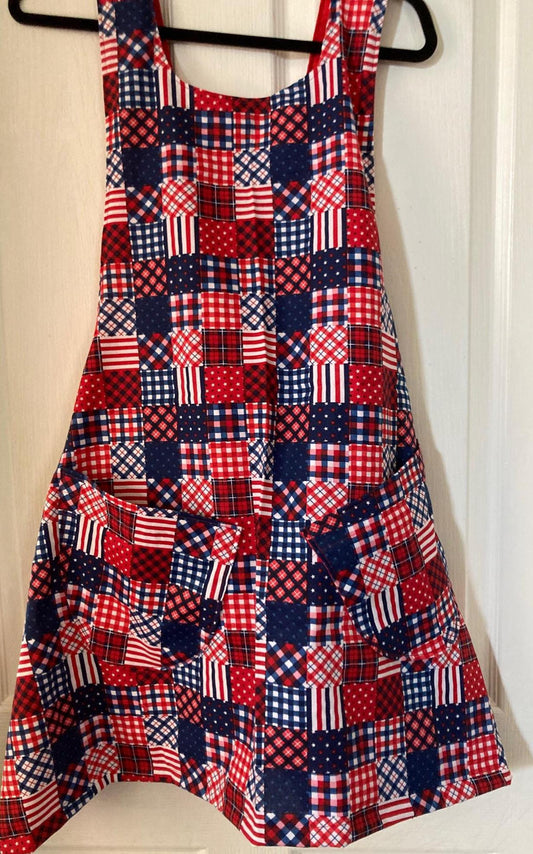 Red, White and Blue Reversible Cross Back Apron for Grilling on 4th of July