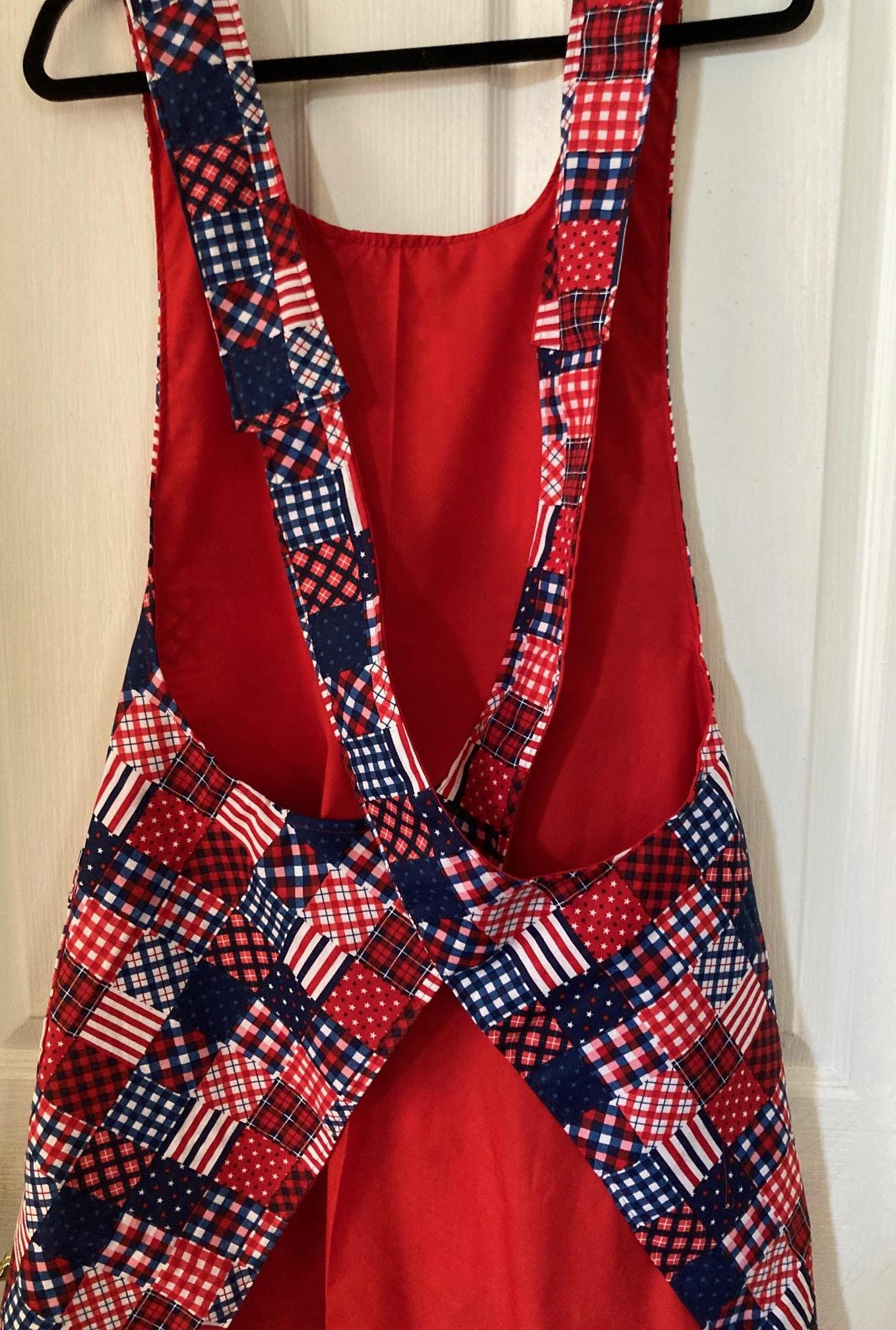 Red, White and Blue Reversible Cross Back Apron for Grilling on 4th of July